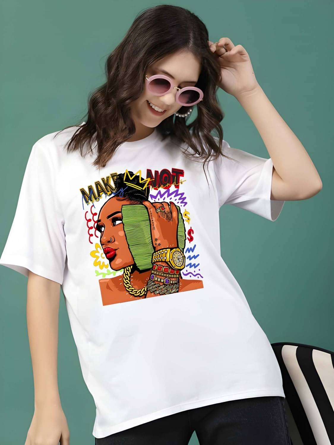 Kaido Women Cotton Self Design Regular Fit Round Neck T-Shirt ( White )     			Kaido Women Cotton Self Design Regular Fit Round Neck T-Shirt ( White )