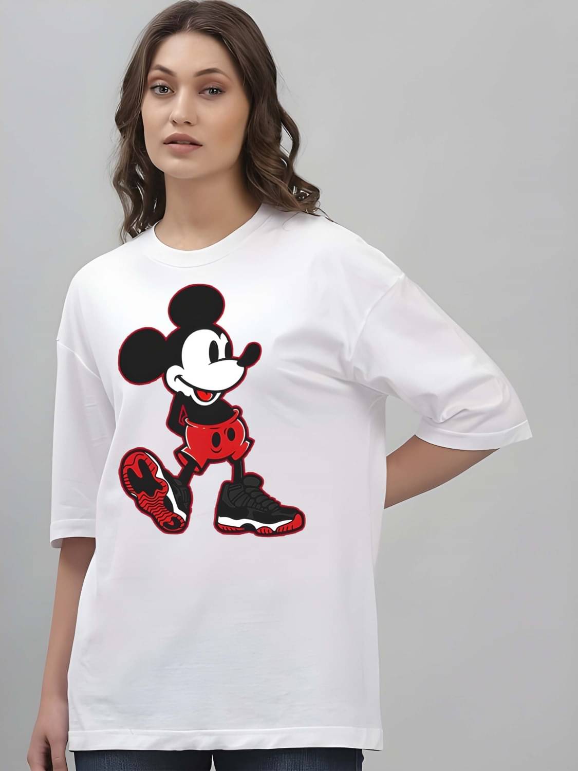 Kaido Women Cotton Self Design Oversized Fit Round Neck T-Shirt ( White ) Kaido Women Cotton Self Design Oversized Fit Round Neck T-Shirt ( White )