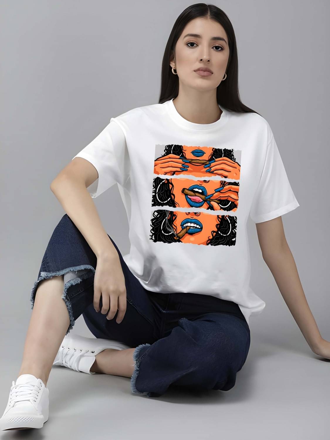     			Kaido Women Cotton Self Design Regular Fit Round Neck T-Shirt ( White )