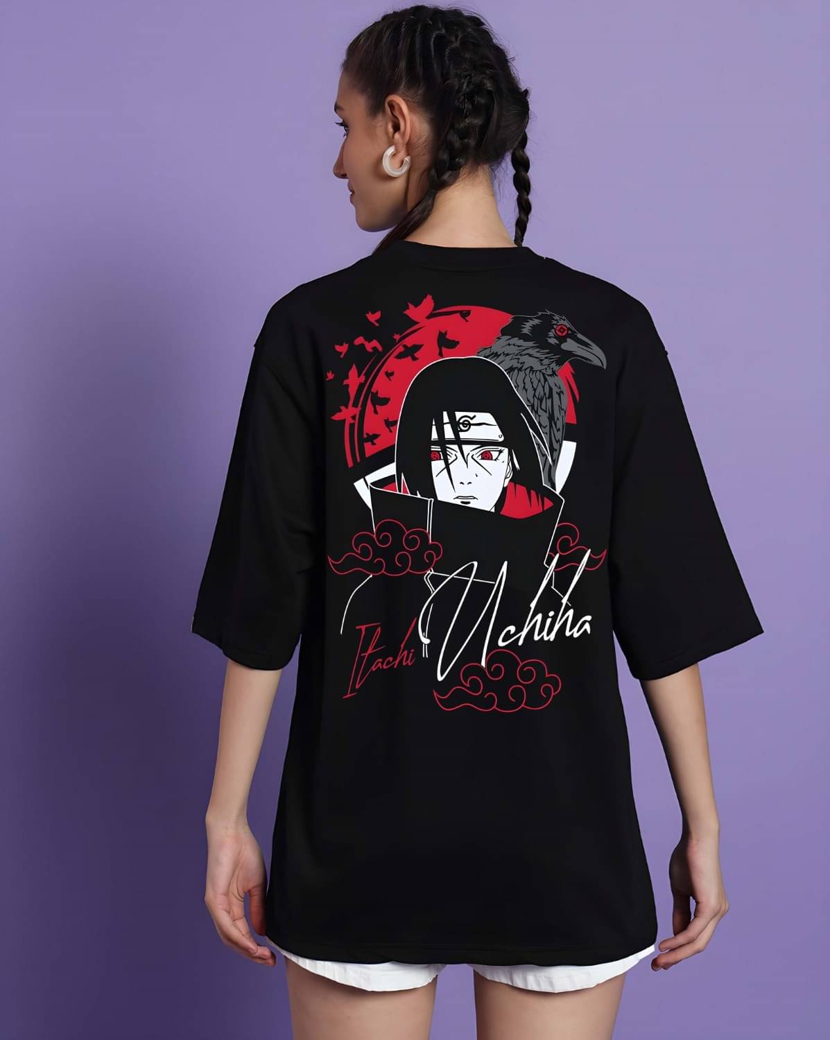 Kaido Women Cotton Self Design Oversized Fit Round Neck T-Shirt ( Black ) Kaido Women Cotton Self Design Oversized Fit Round Neck T-Shirt ( Black )