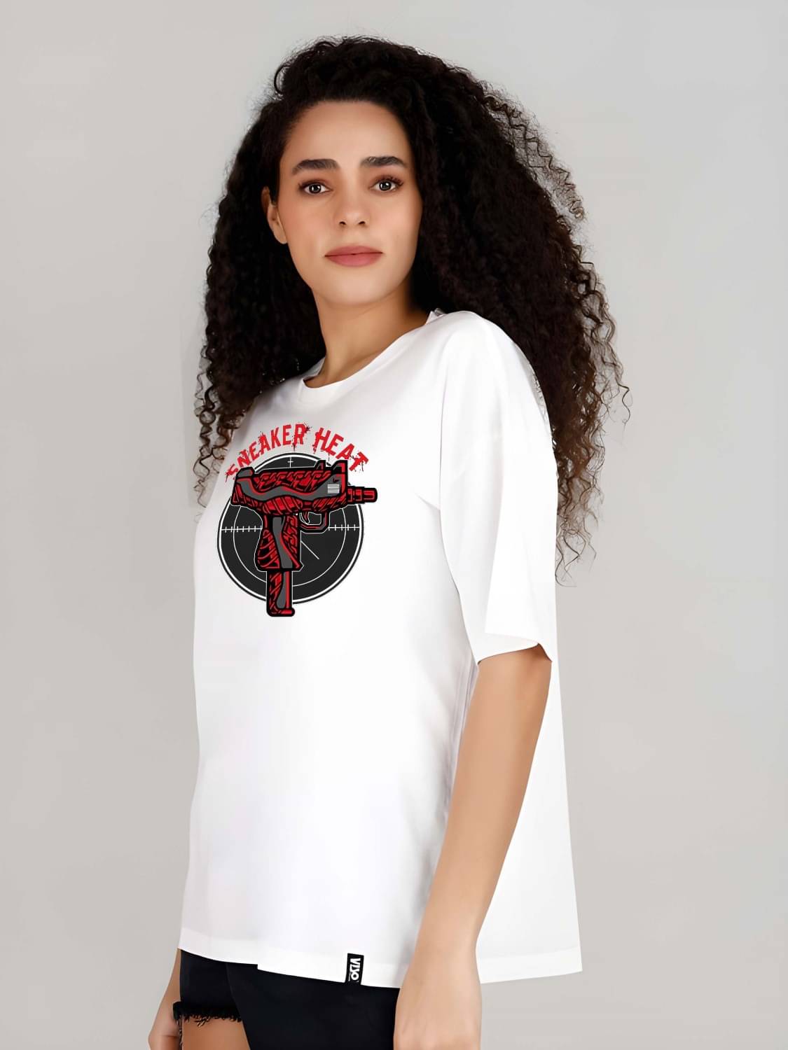     			Kaido Women Cotton Self Design Oversized Fit Round Neck T-Shirt ( White )