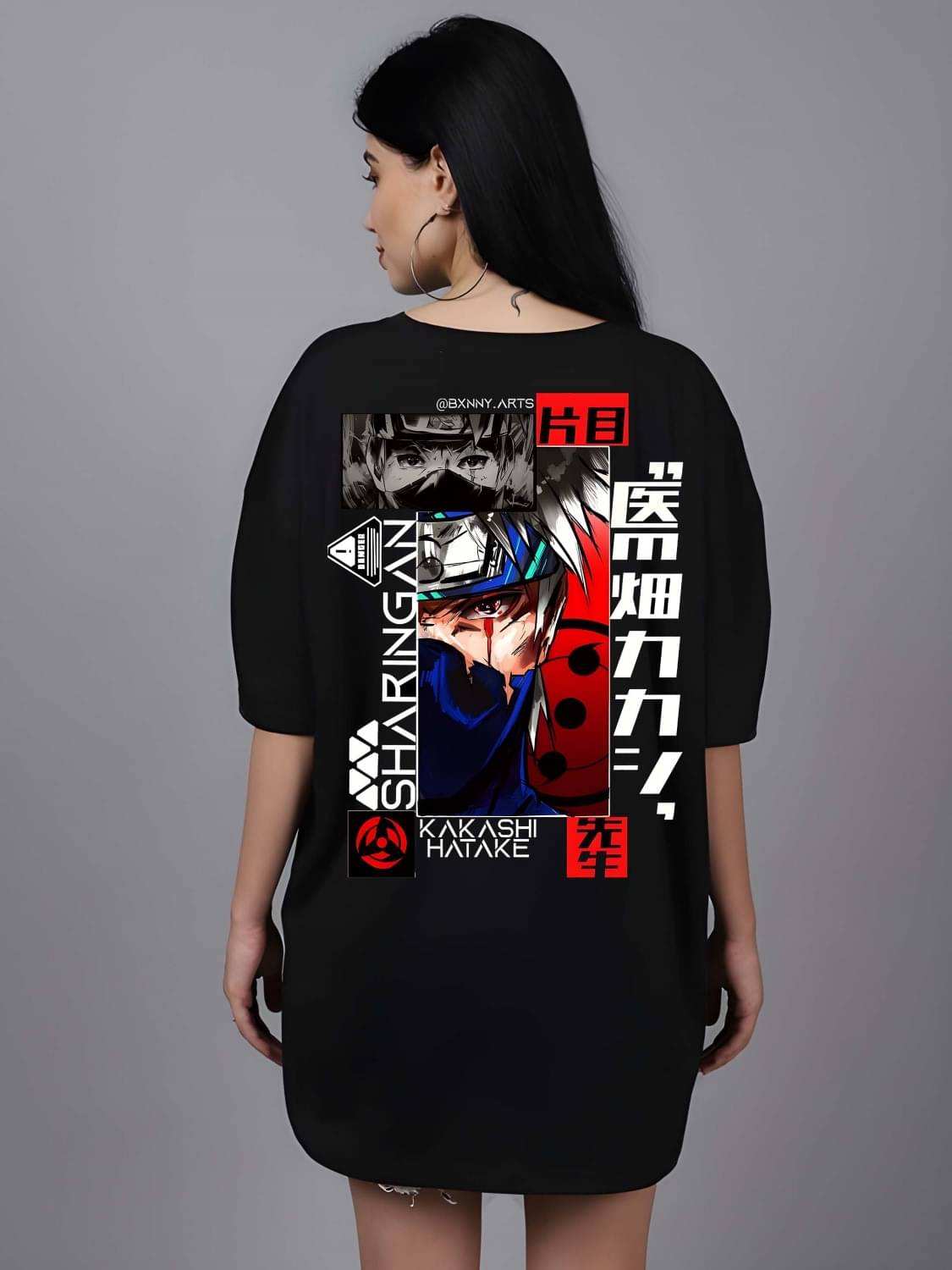 Kaido Women Cotton Self Design Oversized Fit Round Neck T-Shirt ( Black ) Kaido Women Cotton Self Design Oversized Fit Round Neck T-Shirt ( Black )