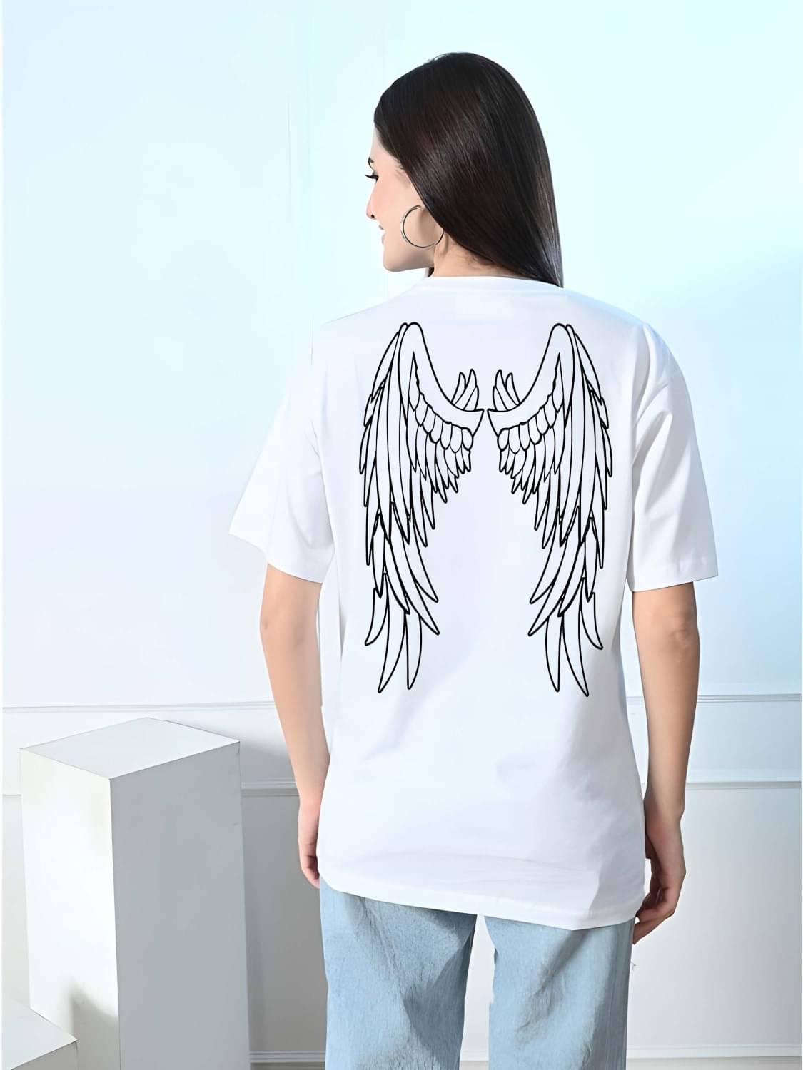     			Kaido Women Cotton Self Design Oversized Fit Round Neck T-Shirt ( White )