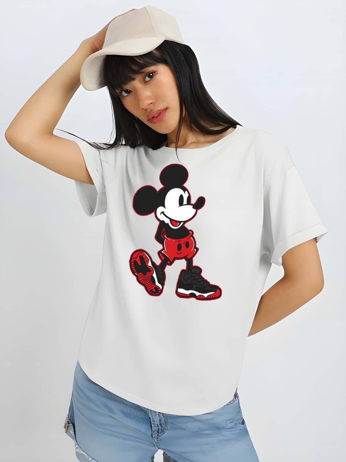 Kaido Women Cotton Self Design Regular Fit Round Neck T-Shirt ( White )