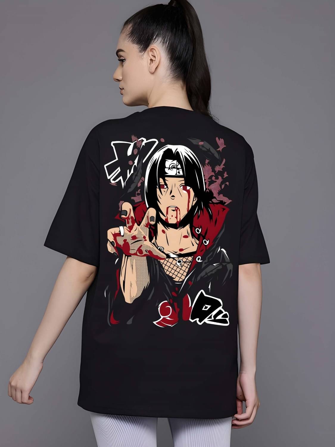 Kaido Women Cotton Self Design Oversized Fit Round Neck T-Shirt ( Black ) Kaido Women Cotton Self Design Oversized Fit Round Neck T-Shirt ( Black )