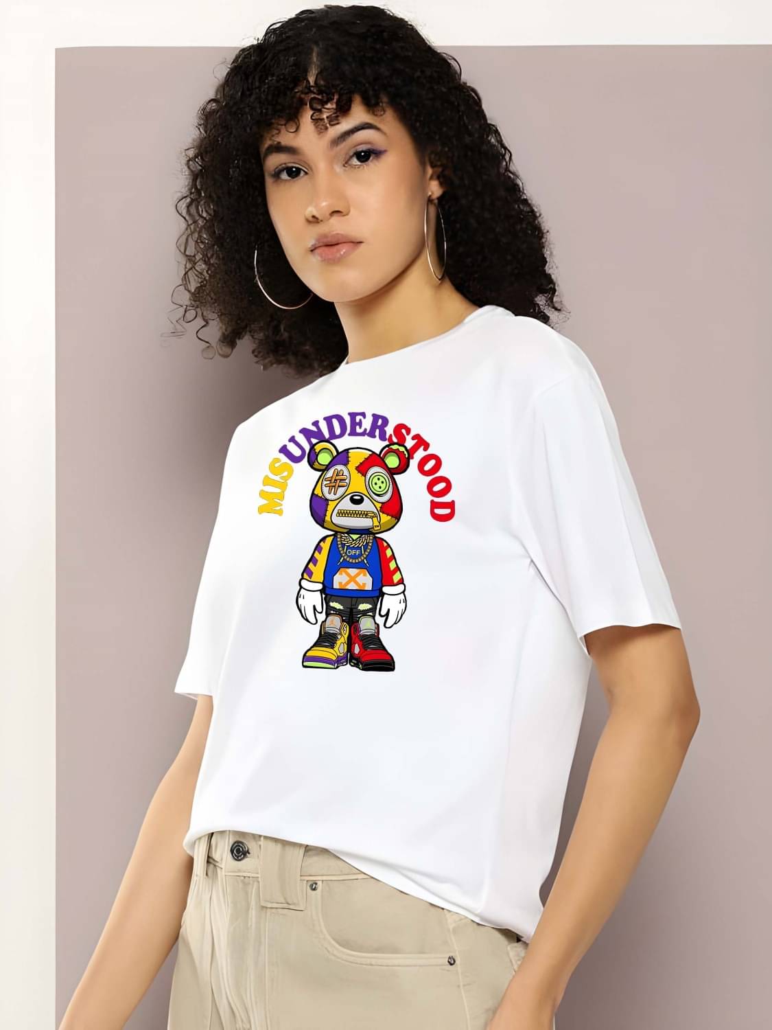     			Kaido Women Cotton Self Design Regular Fit Round Neck T-Shirt ( White )