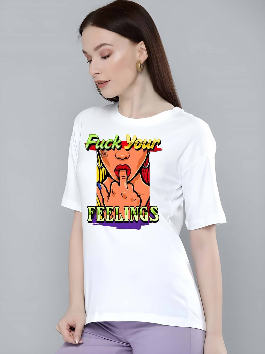     			Kaido Women Cotton Self Design Regular Fit Round Neck T-Shirt ( White )