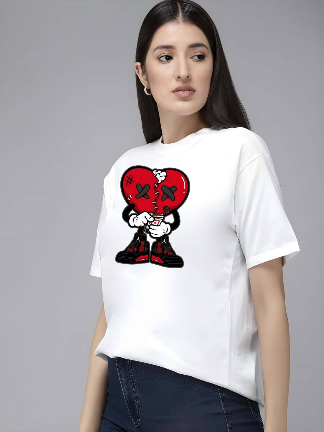 Kaido Women Cotton Self Design Regular Fit Round Neck T-Shirt ( White )     			Kaido Women Cotton Self Design Regular Fit Round Neck T-Shirt ( White )