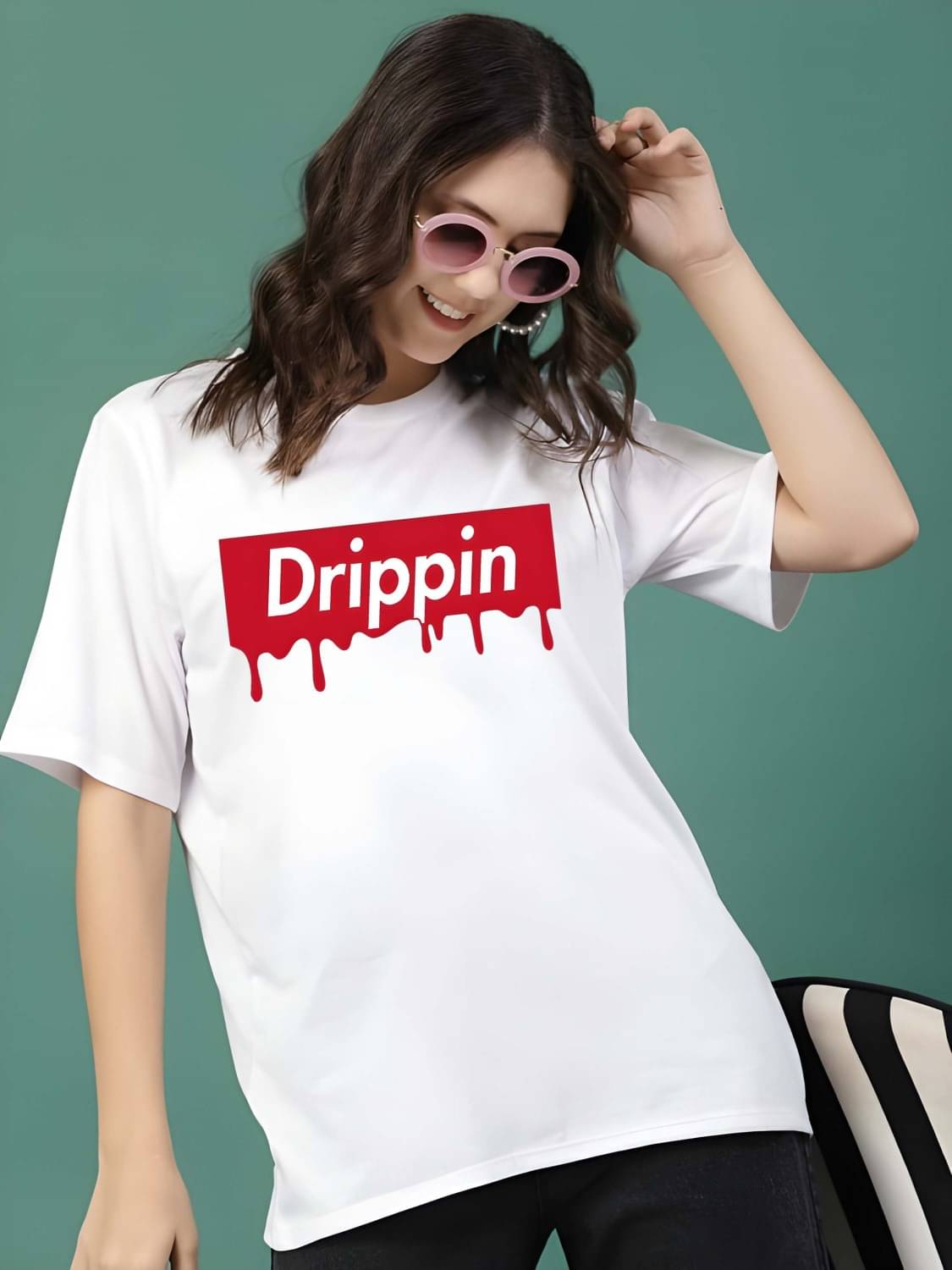 Kaido Women Cotton Self Design Regular Fit Round Neck T-Shirt ( White )     			Kaido Women Cotton Self Design Regular Fit Round Neck T-Shirt ( White )