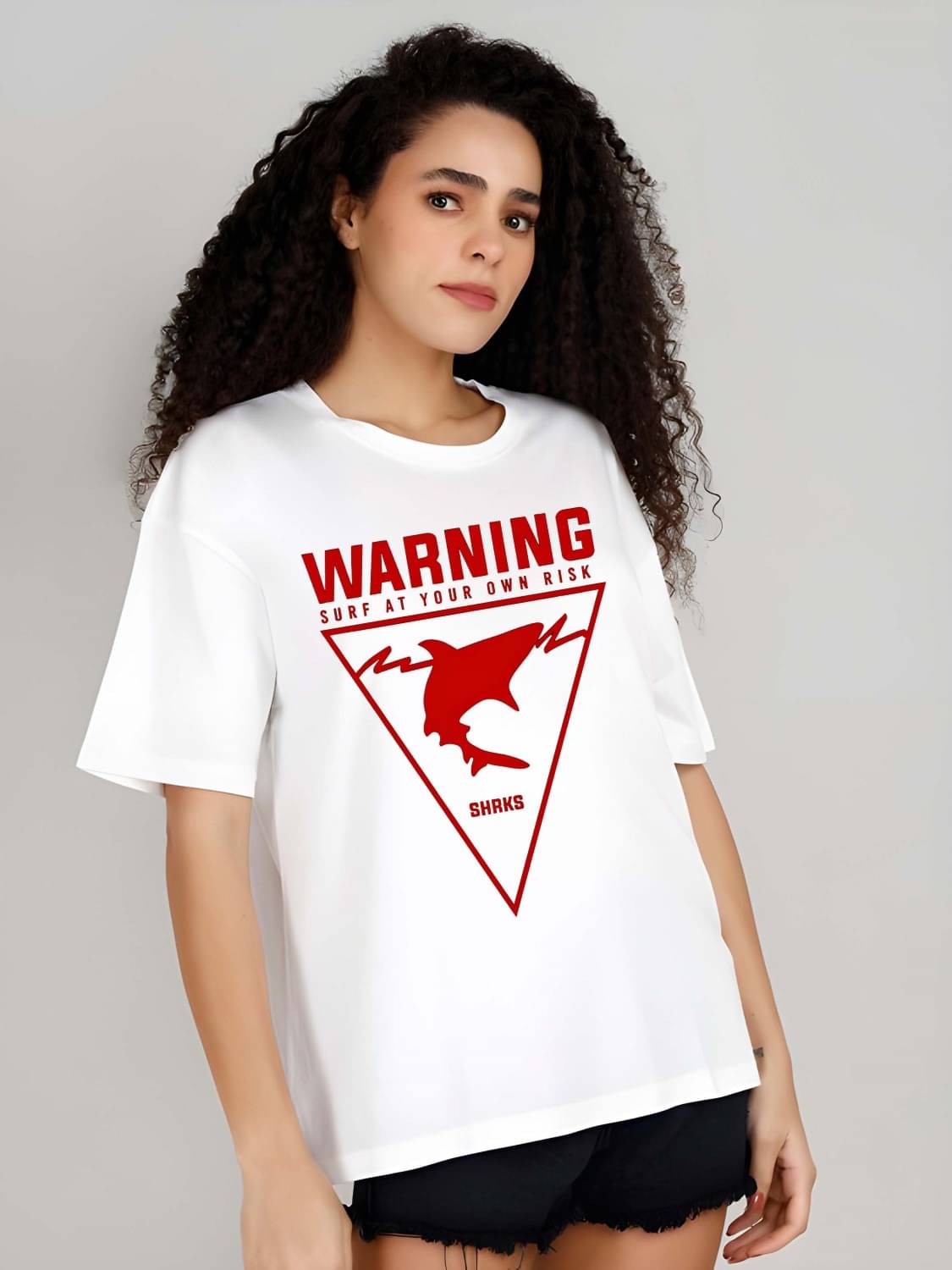     			Kaido Women Cotton Self Design Oversized Fit Round Neck T-Shirt ( White )
