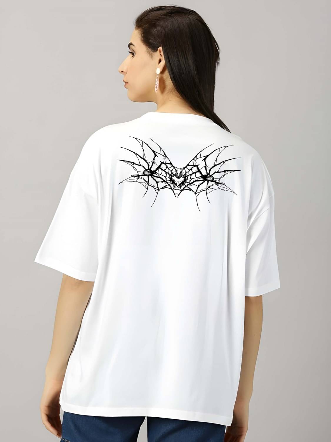 Kaido Women Cotton Self Design Oversized Fit Round Neck T-Shirt ( White ) Kaido Women Cotton Self Design Oversized Fit Round Neck T-Shirt ( White )