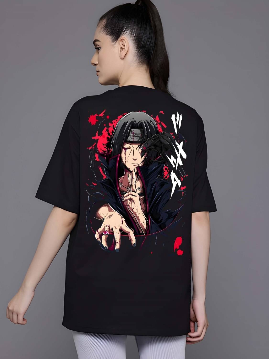 Kaido Women Cotton Self Design Oversized Fit Round Neck T-Shirt ( Black )     			Kaido Women Cotton Self Design Oversized Fit Round Neck T-Shirt ( Black )