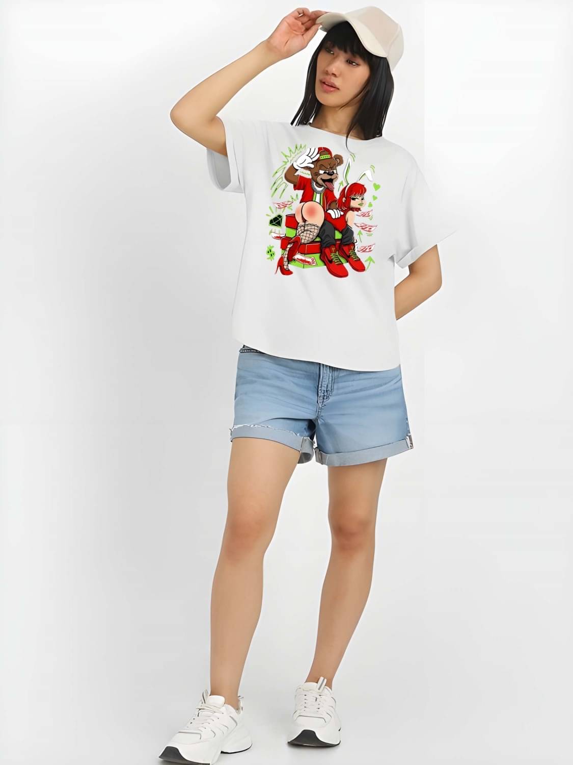 Kaido Women Cotton Self Design Regular Fit Round Neck T-Shirt ( White ) Kaido Women Cotton Self Design Regular Fit Round Neck T-Shirt ( White )