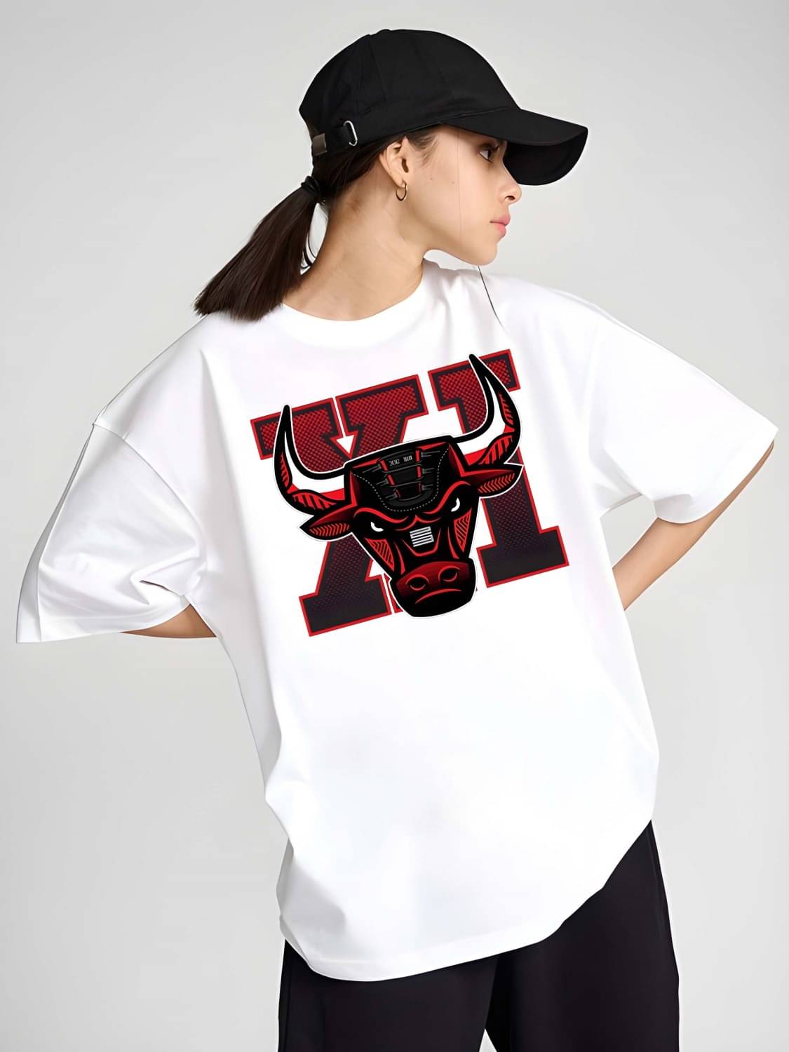 Kaido Women Cotton Self Design Oversized Fit Round Neck T-Shirt ( White )     			Kaido Women Cotton Self Design Oversized Fit Round Neck T-Shirt ( White )
