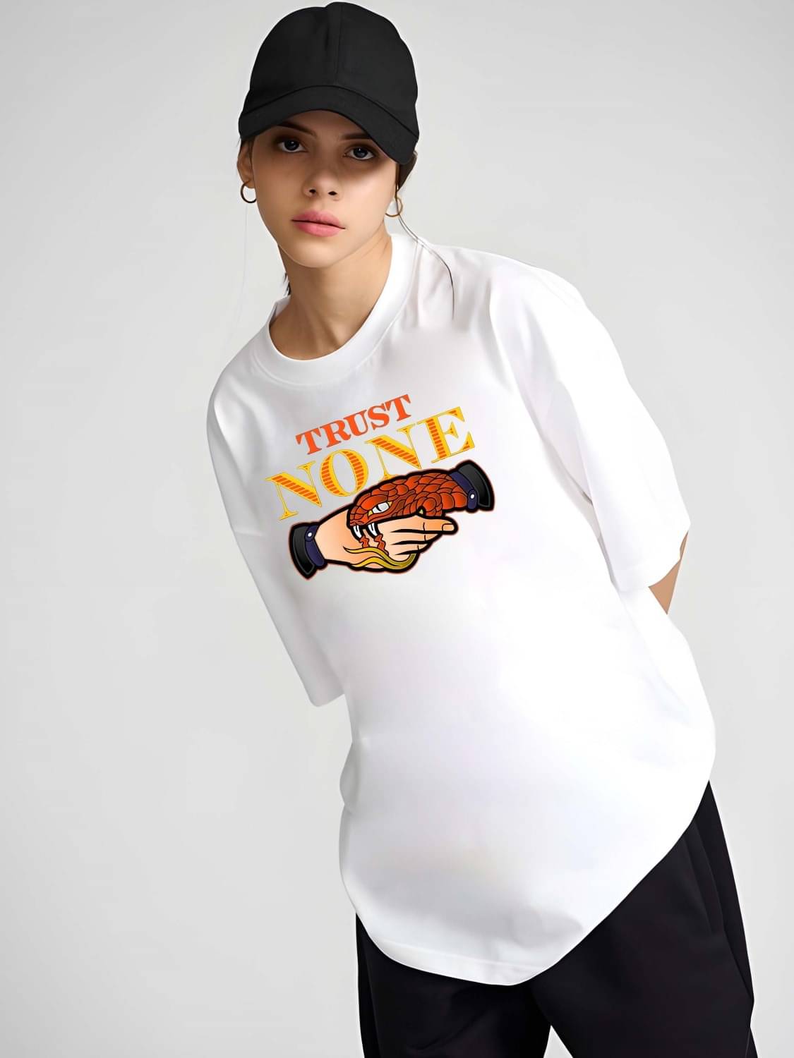 Kaido Women Cotton Self Design Oversized Fit Round Neck T-Shirt ( White )     			Kaido Women Cotton Self Design Oversized Fit Round Neck T-Shirt ( White )