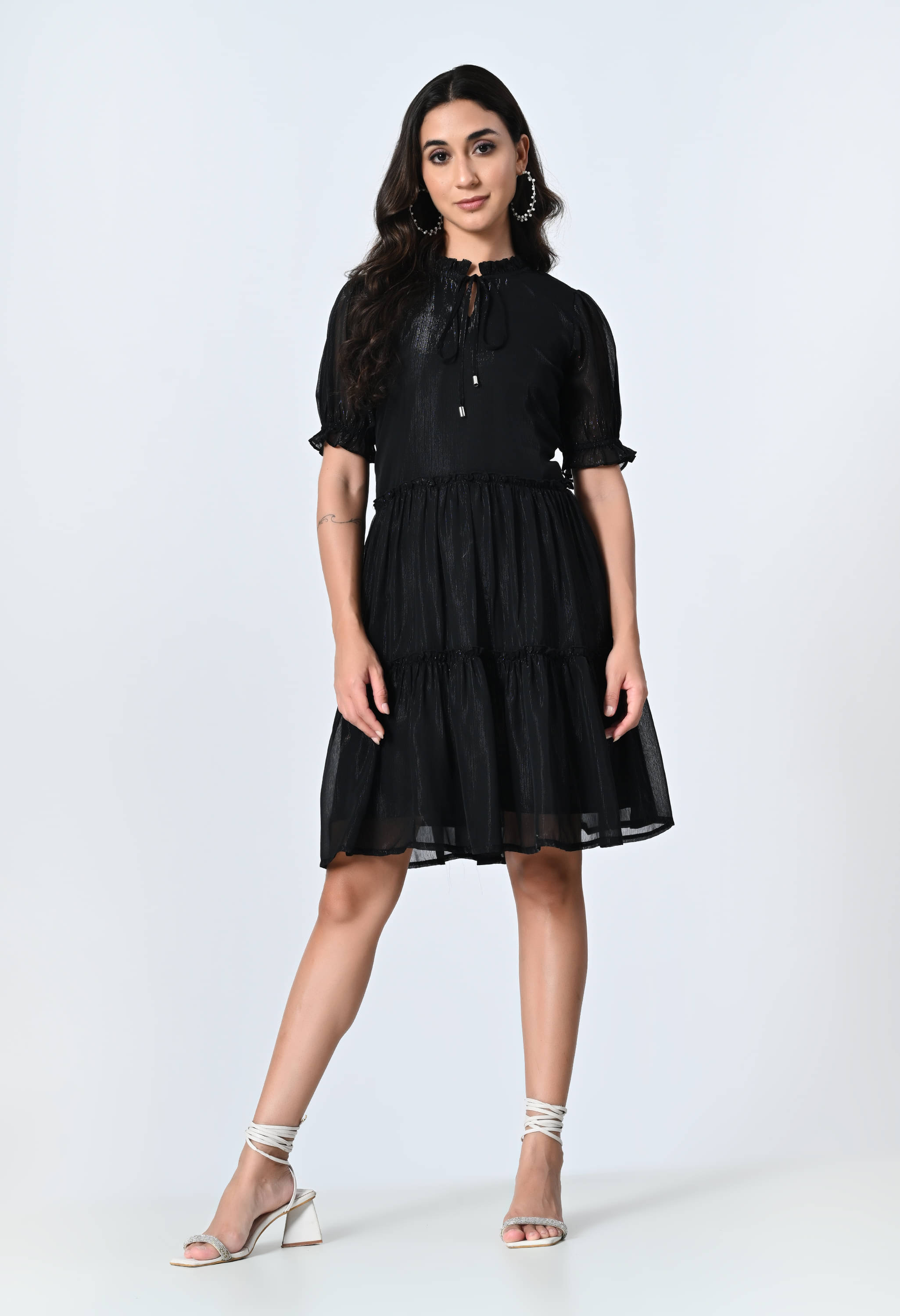     			OTIRA Women Georgette Solid Fit & Flare Dress ( Black )