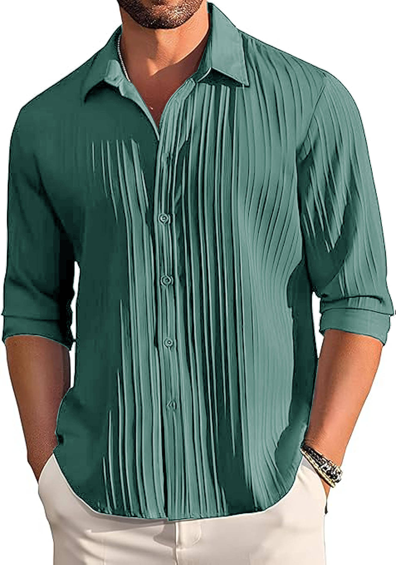     			Parona Polyester Regular Fit Self Design Full Sleeves Men's Casual Shirt - Green ( Pack of 1 )