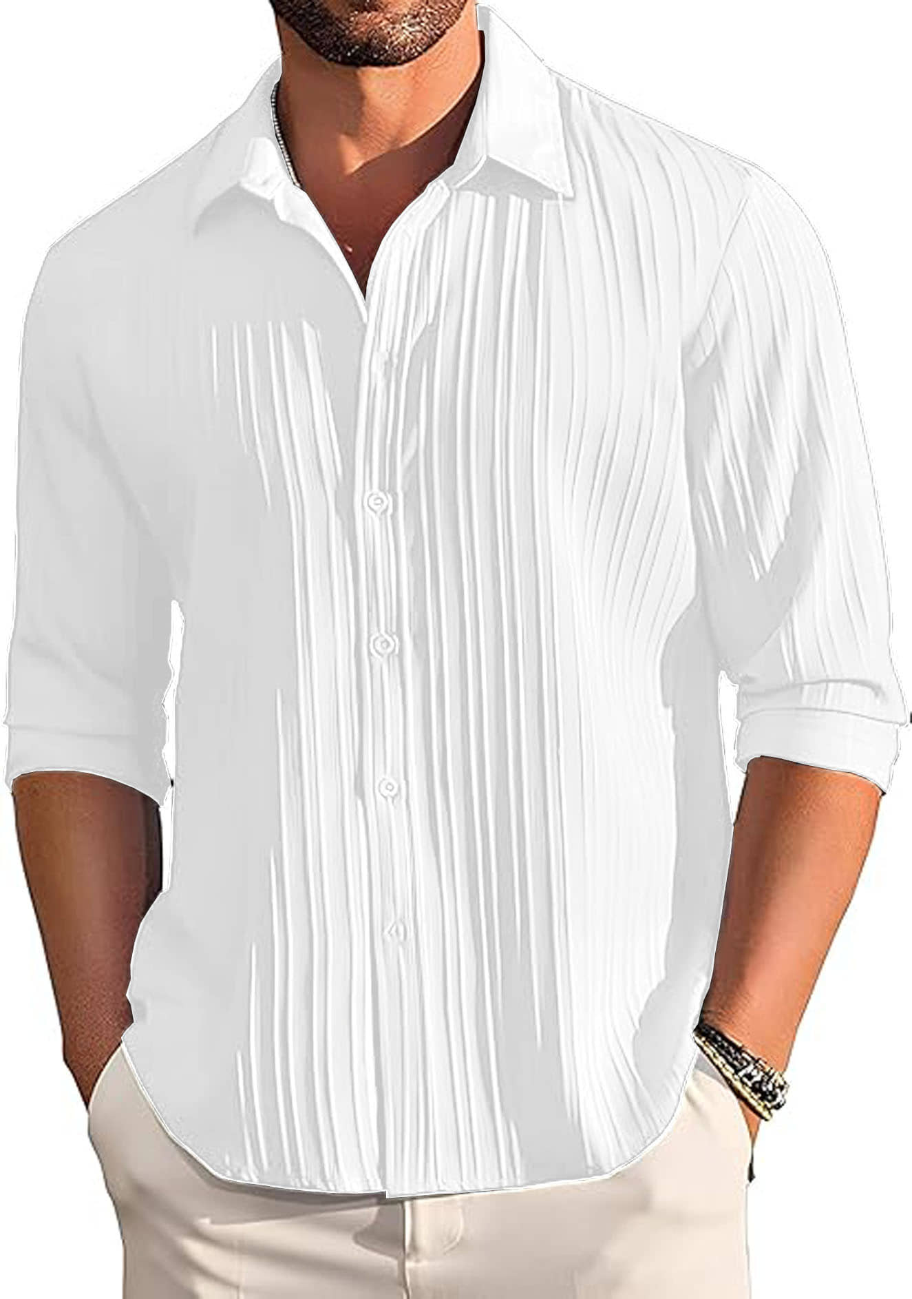Parona Polyester Regular Fit Self Design Full Sleeves Men's Casual Shirt - Green ( Pack of 1 )