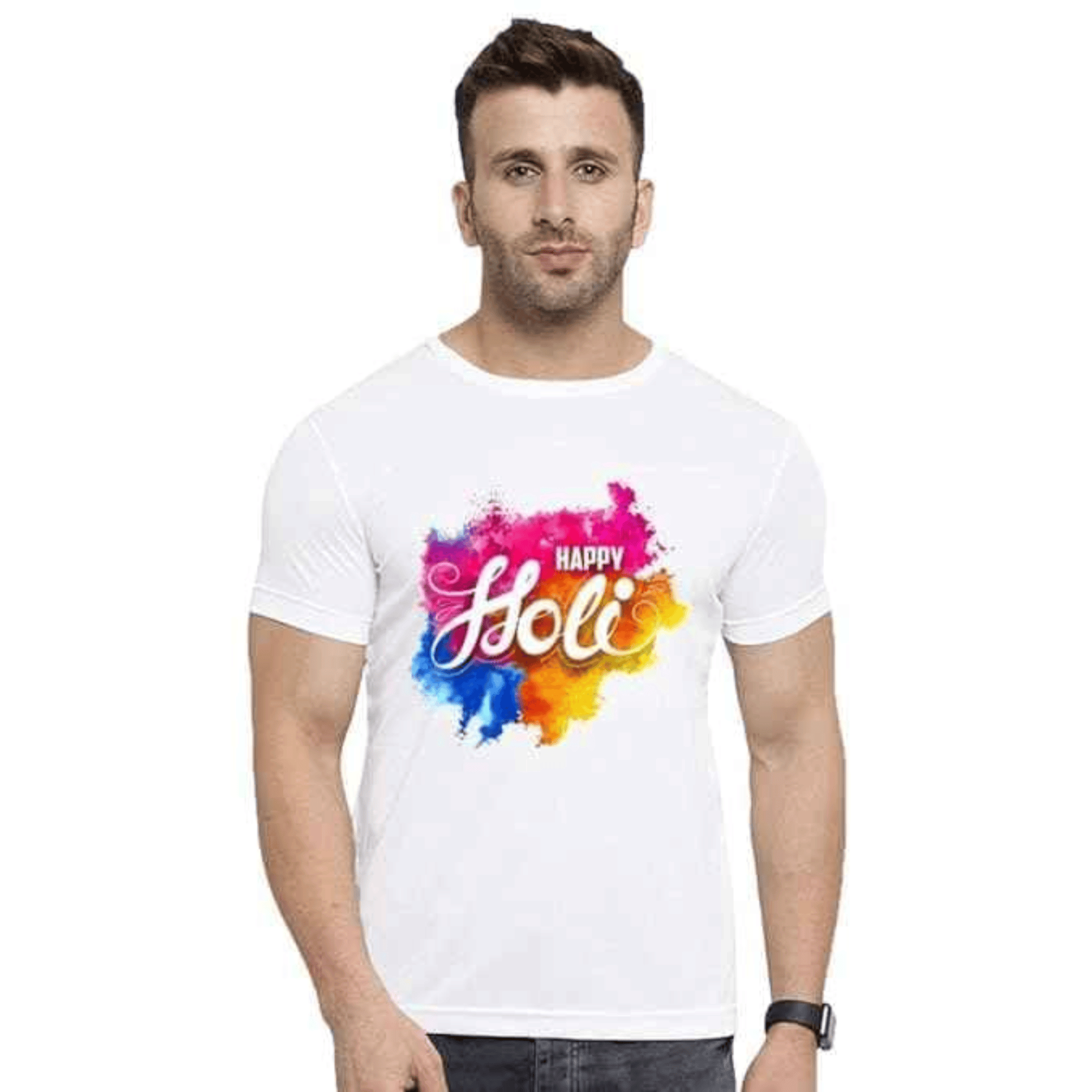 TREND SKY Polyester Regular Fit Printed Half Sleeves Men's Round T-Shirt - White ( Pack of 1 )