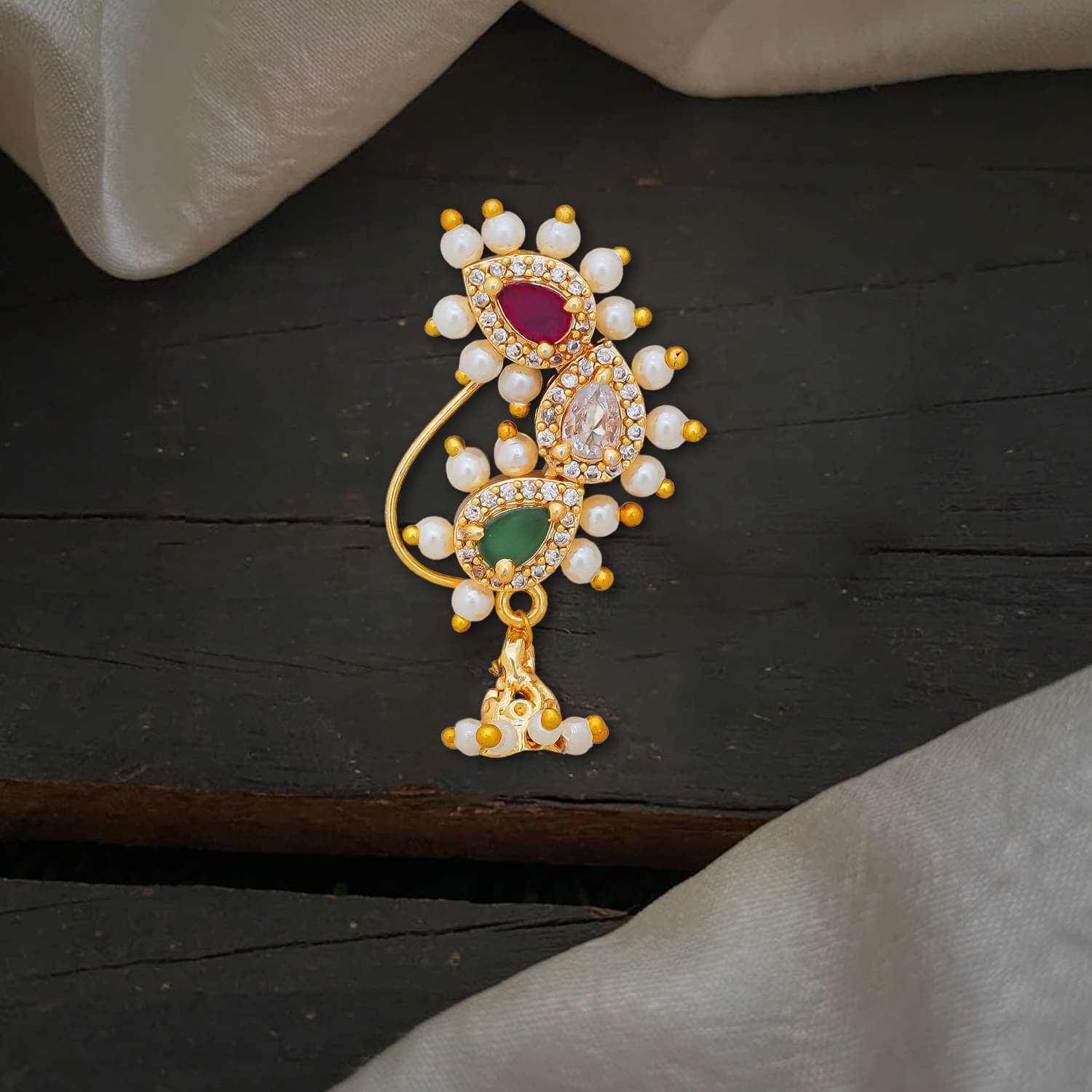Traditional Maharashtrian Look Gold Plated Nose Rings For Women And Girls     			Traditional Maharashtrian Look Gold Plated Nose Rings For Women And Girls