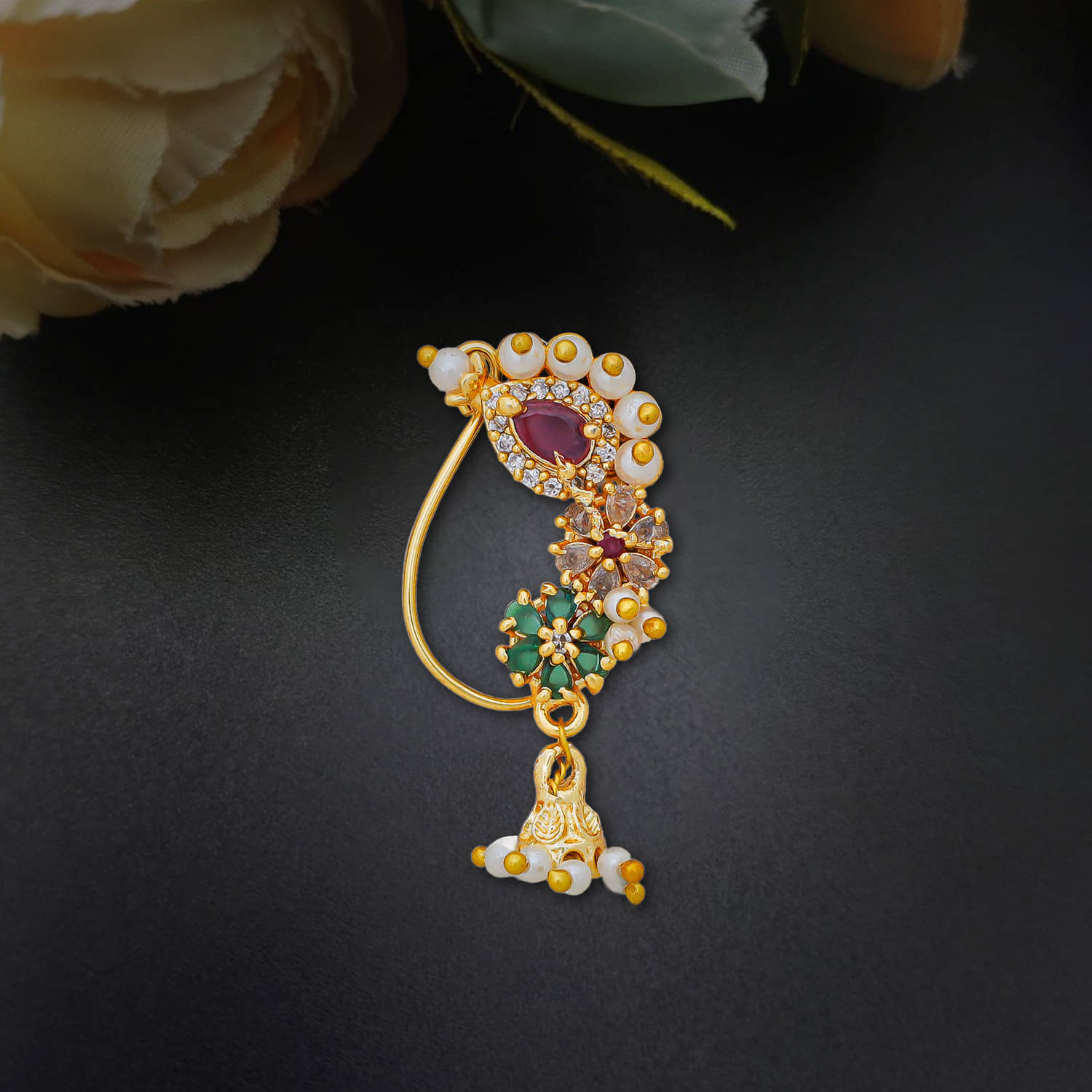 Traditional Maharashtrian Look Gold Plated Nose Rings For Women And Girls     			Traditional Maharashtrian Look Gold Plated Nose Rings For Women And Girls
