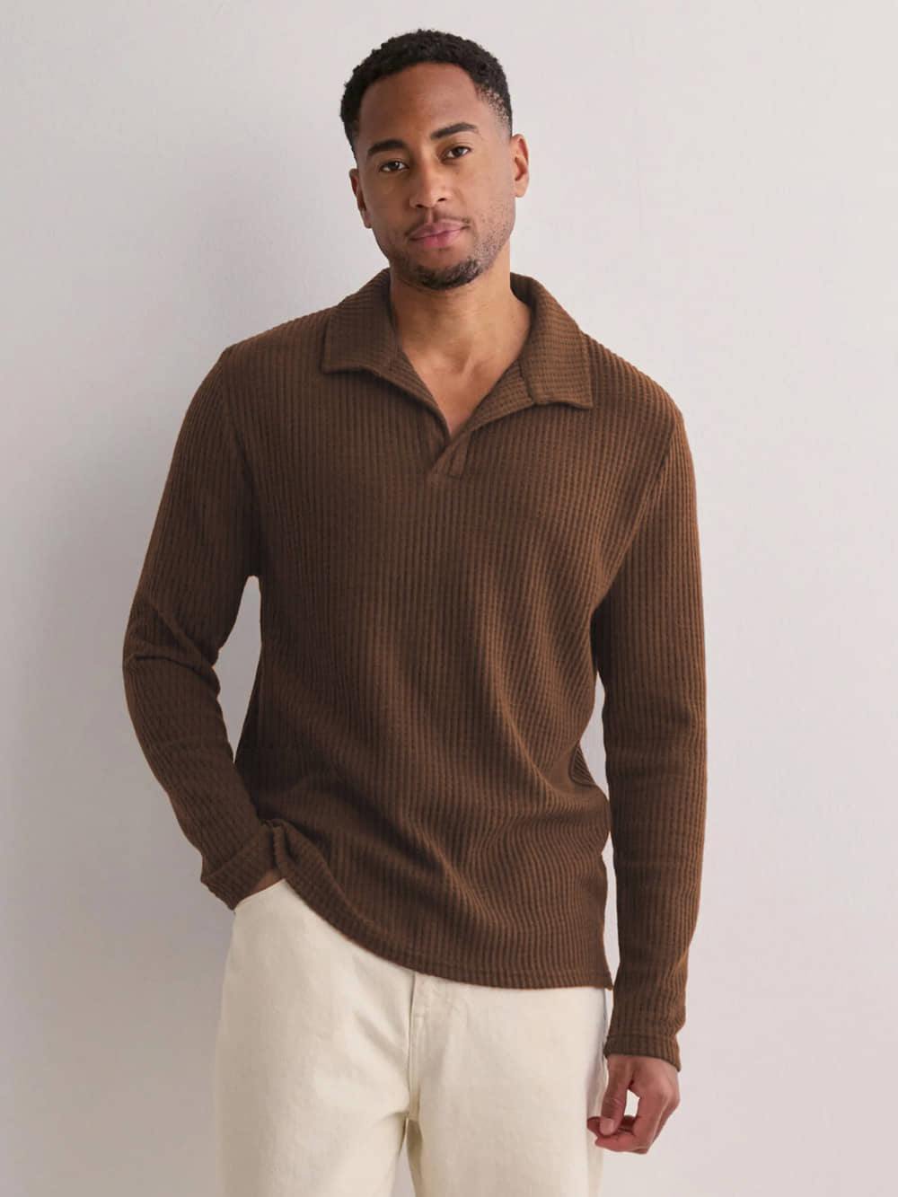 VIOUR Men Polyester Relaxed Fit Popcorn Textured Polo T Shirt ( Brown )