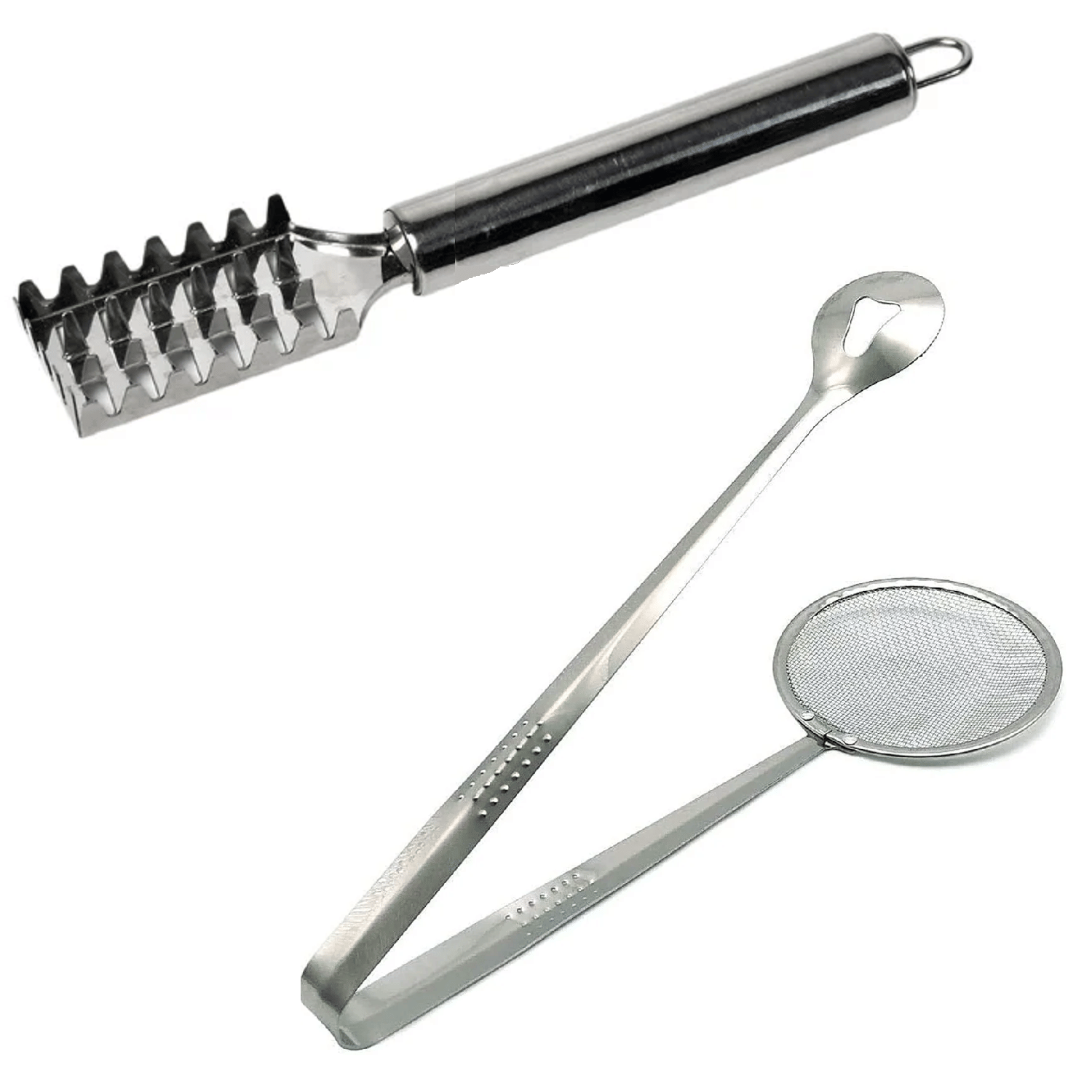 VillWin Silver Stainless Steel Fish Scaler with Frying Tool ( Set of 2 )