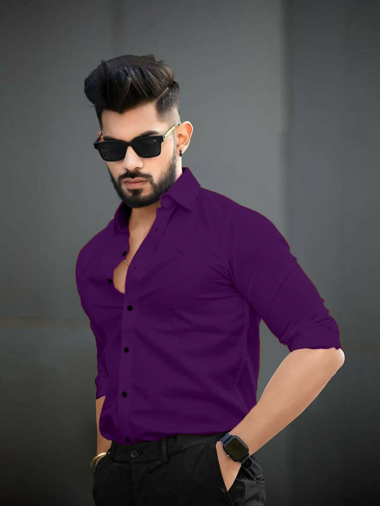     			Vyzer Cotton Blend Regular Fit Solids Full Sleeves Men's Casual Shirt - Purple ( Pack of 1 )