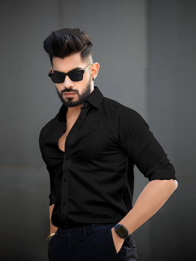 Vyzer Cotton Blend Regular Fit Solids Full Sleeves Men's Casual Shirt - Black ( Pack of 1 ) Vyzer Cotton Blend Regular Fit Solids Full Sleeves Men's Casual Shirt - Black ( Pack of 1 )