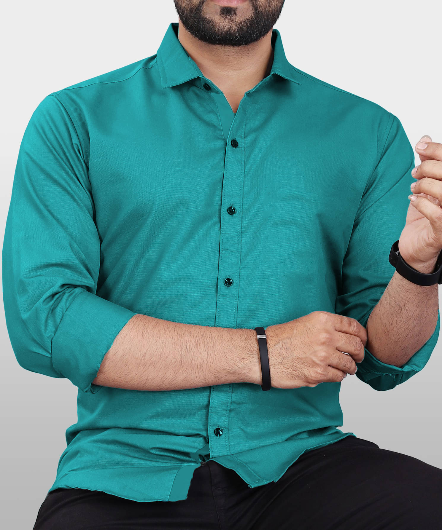     			Vyzer Cotton Blend Regular Fit Solids Full Sleeves Men's Casual Shirt - Sea Green ( Pack of 1 )