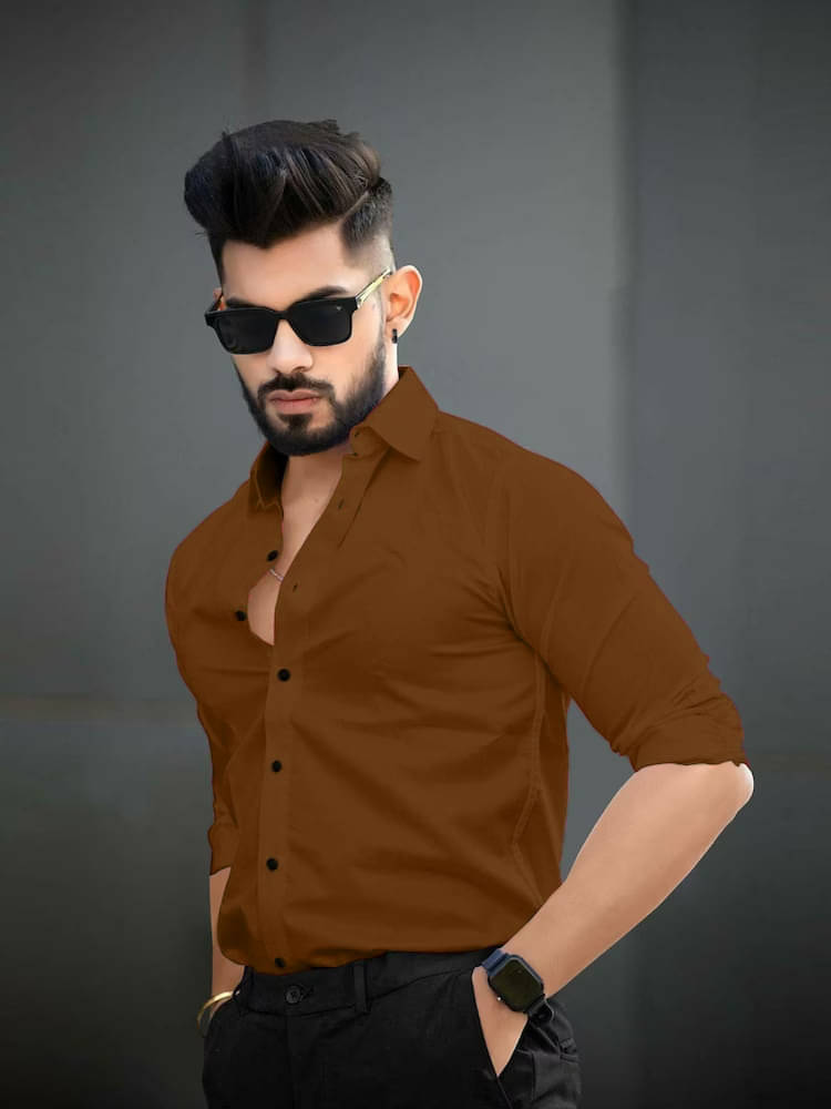     			Vyzer Cotton Blend Regular Fit Solids Full Sleeves Men's Casual Shirt - Brown ( Pack of 1 )