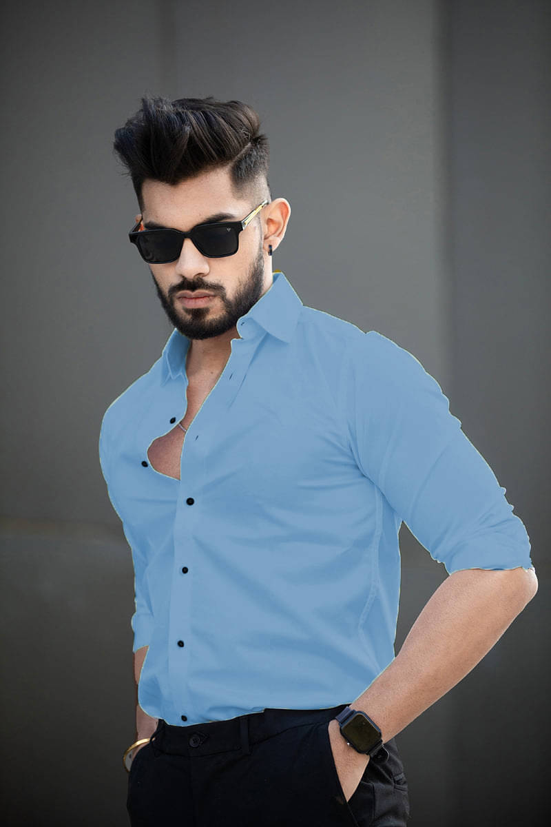 Vyzer Cotton Blend Regular Fit Solids Full Sleeves Men's Casual Shirt - Light Blue ( Pack of 1 ) Vyzer Cotton Blend Regular Fit Solids Full Sleeves Men's Casual Shirt - Light Blue ( Pack of 1 )