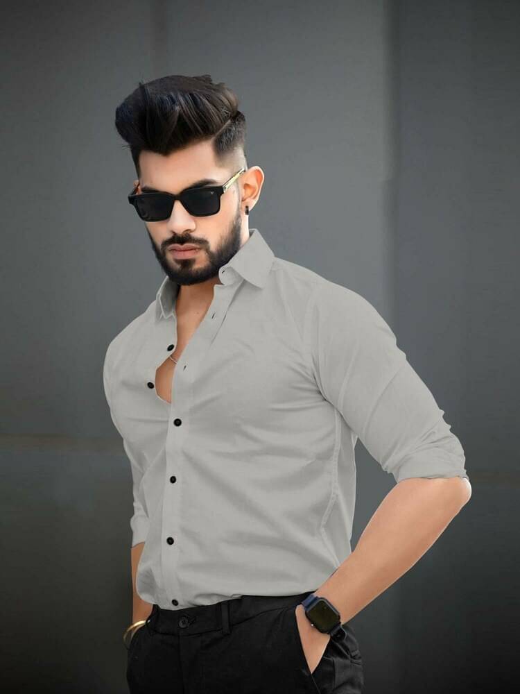     			Vyzer Cotton Blend Regular Fit Solids Full Sleeves Men's Casual Shirt - Grey ( Pack of 1 )