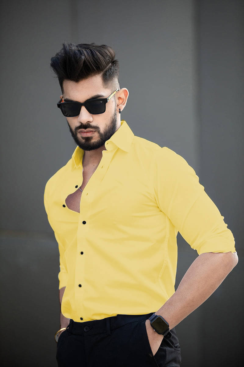 Vyzer Cotton Blend Regular Fit Solids Full Sleeves Men's Casual Shirt - Yellow ( Pack of 1 ) Vyzer Cotton Blend Regular Fit Solids Full Sleeves Men's Casual Shirt - Yellow ( Pack of 1 )