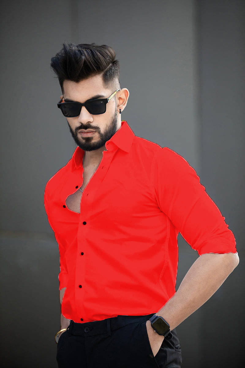     			Vyzer Cotton Blend Regular Fit Solids Full Sleeves Men's Casual Shirt - Red ( Pack of 1 )