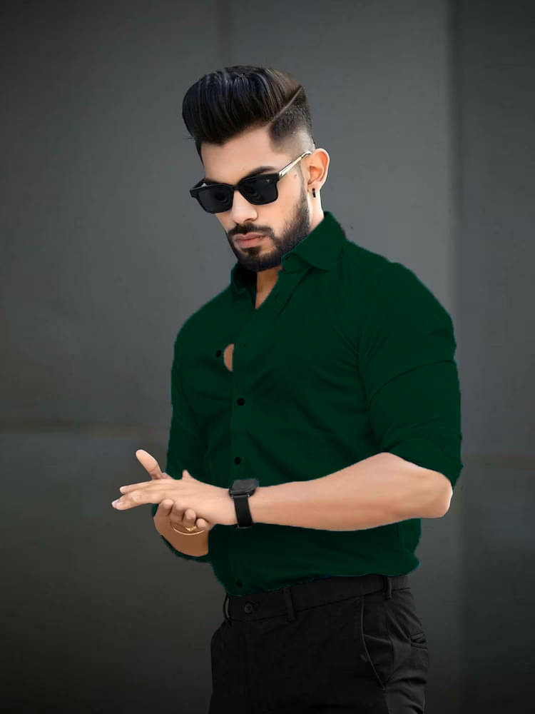     			Vyzer Cotton Blend Regular Fit Solids Full Sleeves Men's Casual Shirt - Green ( Pack of 1 )