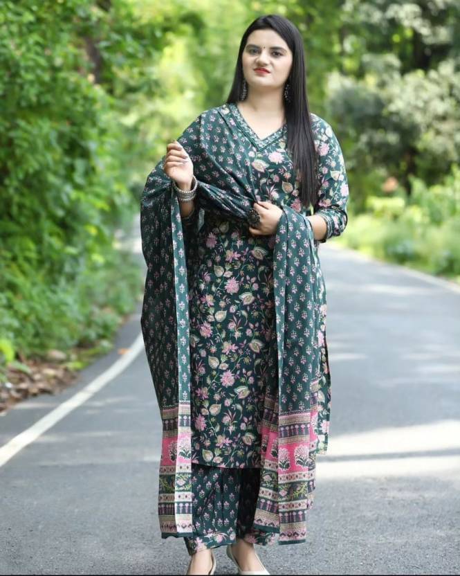     			piludi Viscose Printed Kurti With Pants Women's Stitched Salwar Suit - Green ( Pack of 1 )