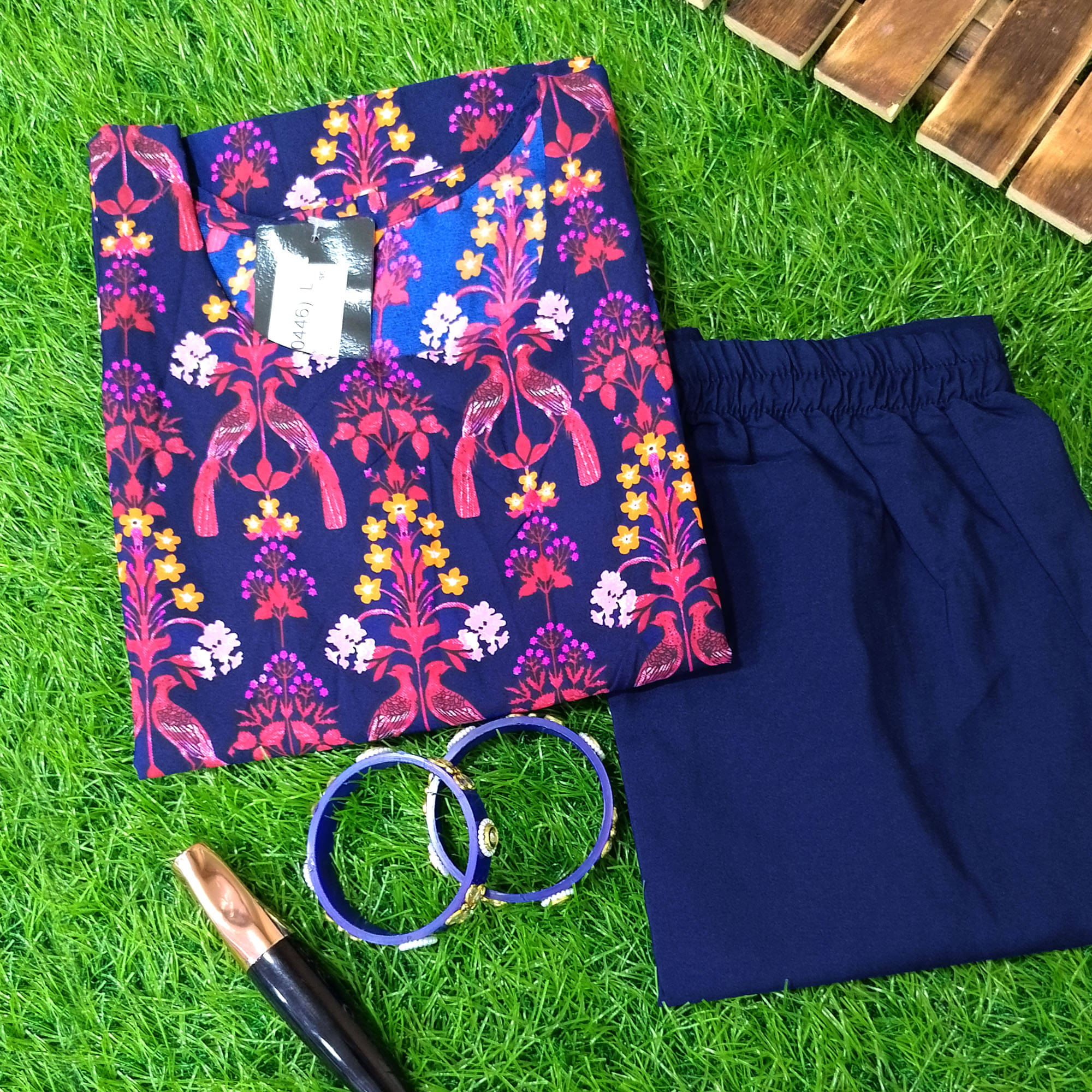 1 Stop Fashion Crepe Printed Kurti With Pants Women's Stitched Salwar Suit - Navy Blue ( Pack of 1 )     			1 Stop Fashion Crepe Printed Kurti With Pants Women's Stitched Salwar Suit - Navy Blue ( Pack of 1 )
