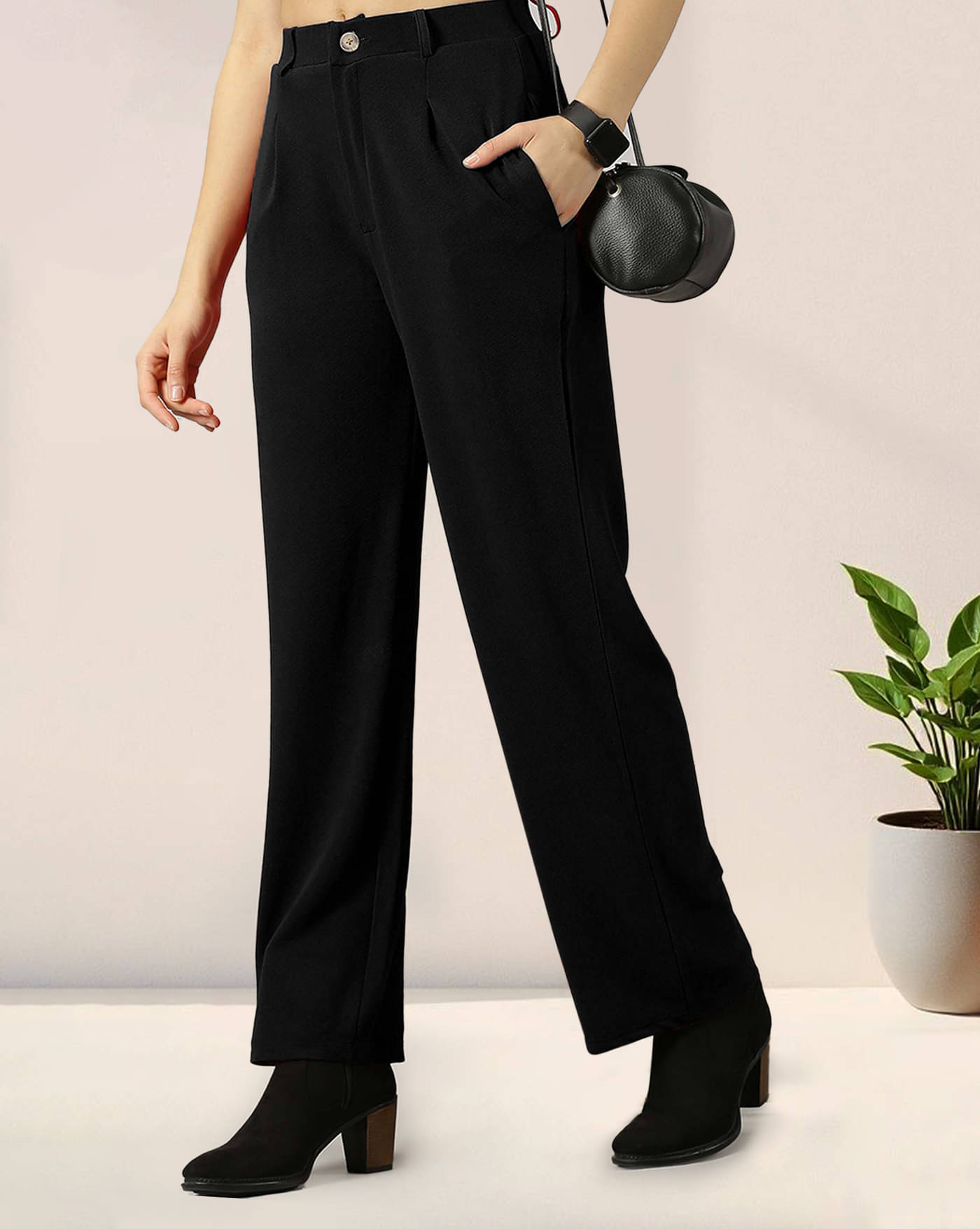     			AOOSH Pack of 1 Polyester Regular Women's Casual Pants ( Black )