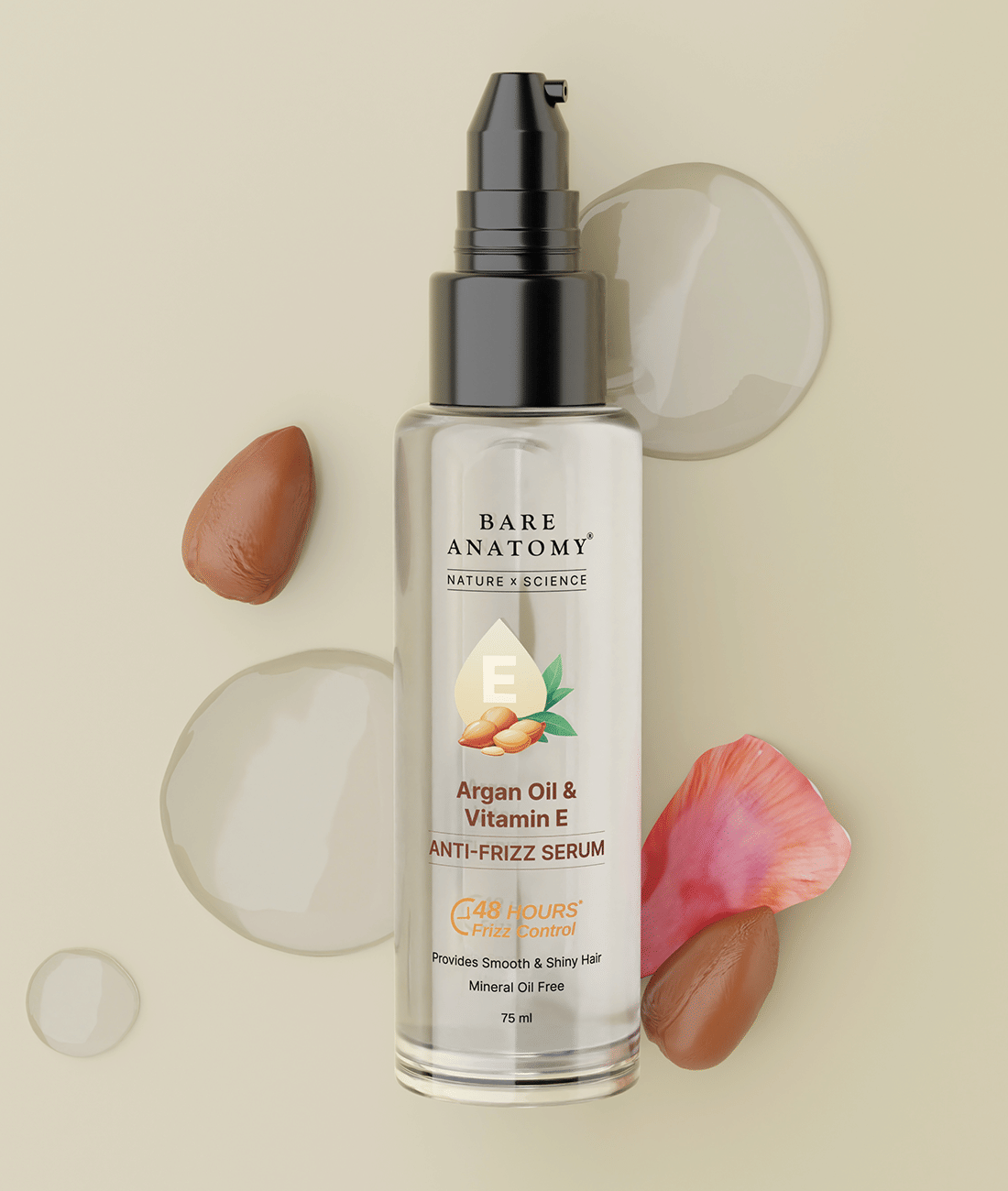 Bare Anatomy Argan & Vitamin-E Anti-Frizz Hair Serum Controls Frizz With Smooth & Shiny Finish , 75ml (Pack of 1)