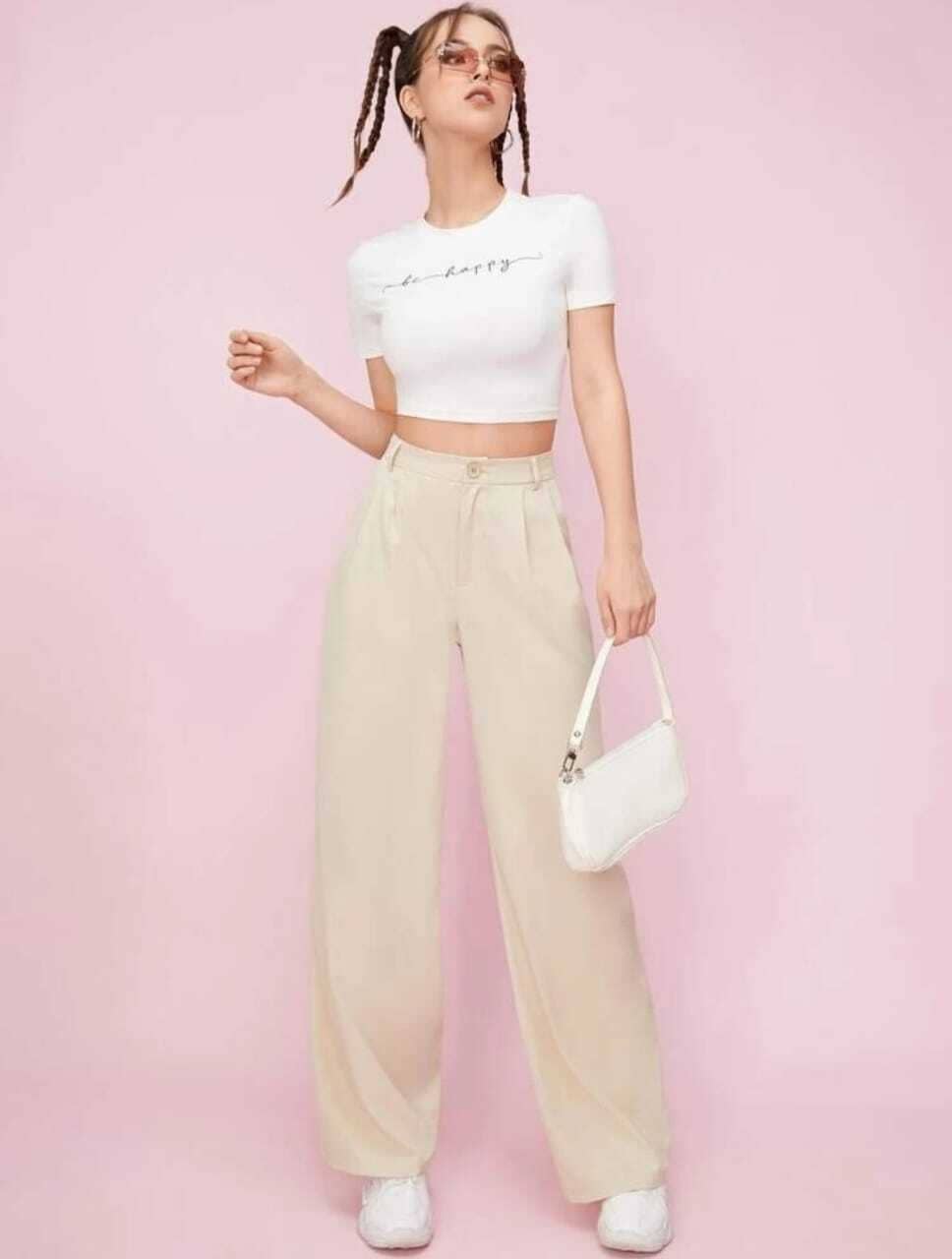 Broadstar Pack of 1 Polyester Baggy Women's Casual Pants ( Beige ) - Trousers | Buy online on ZillyBuy