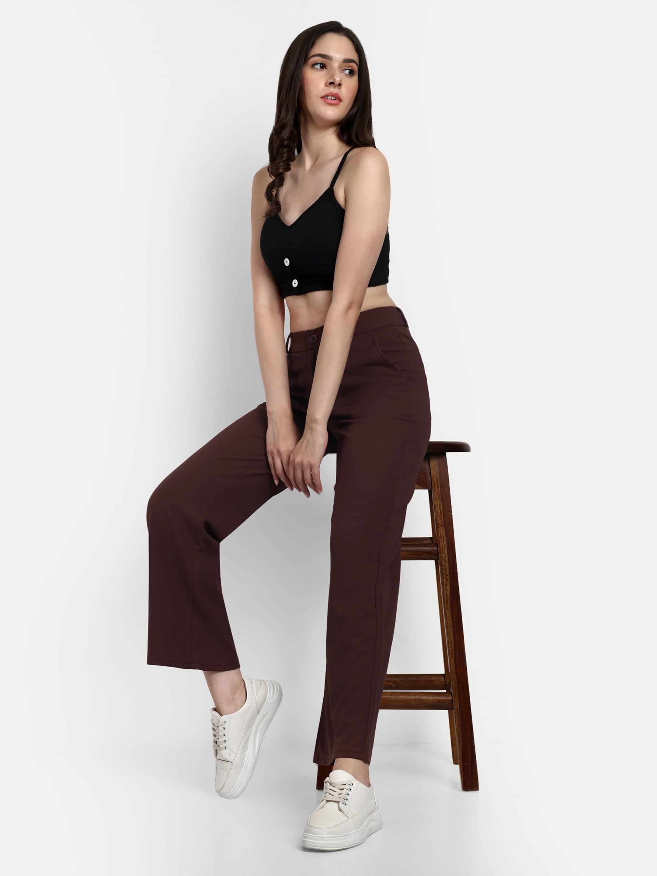     			Broadstar Pack of 1 Polyester Straight Women's Casual Pants ( Brown )