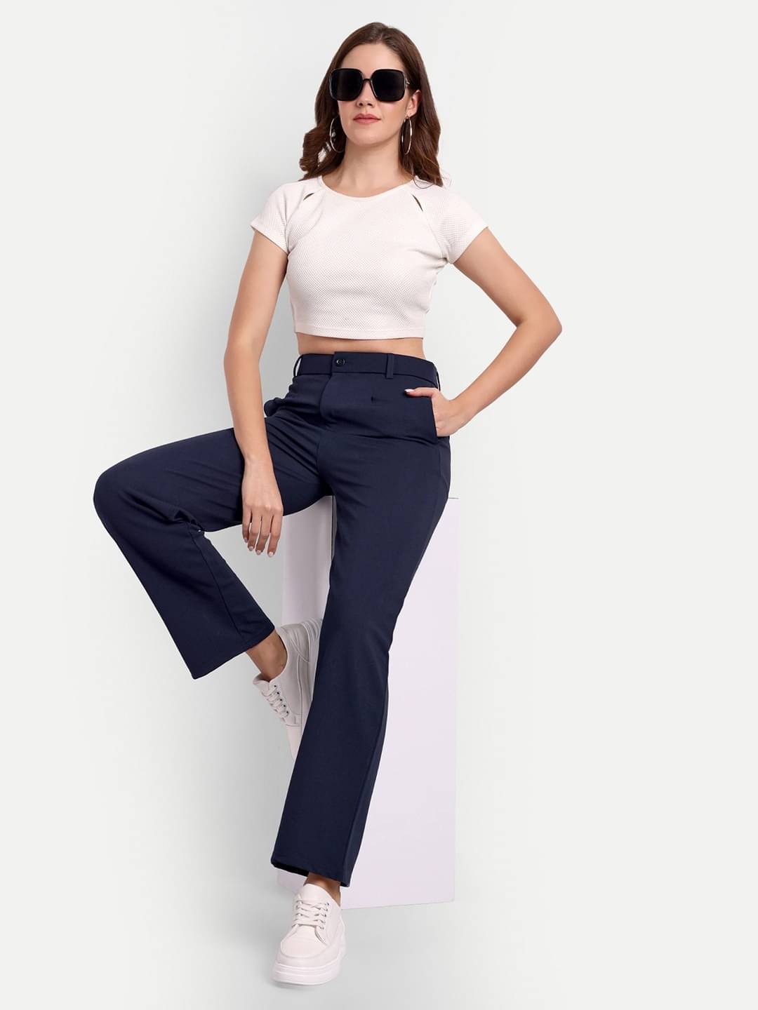     			Broadstar Pack of 1 Polyester Straight Women's Casual Pants ( Navy )