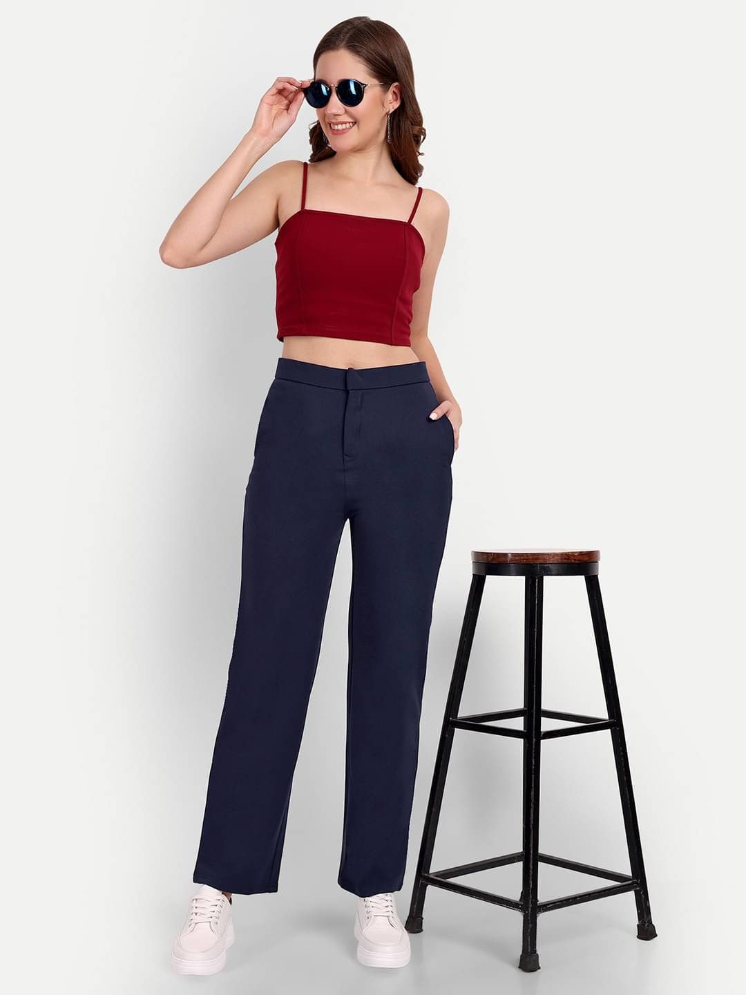     			Broadstar Pack of 1 Polyester Straight Women's Casual Pants ( Navy )