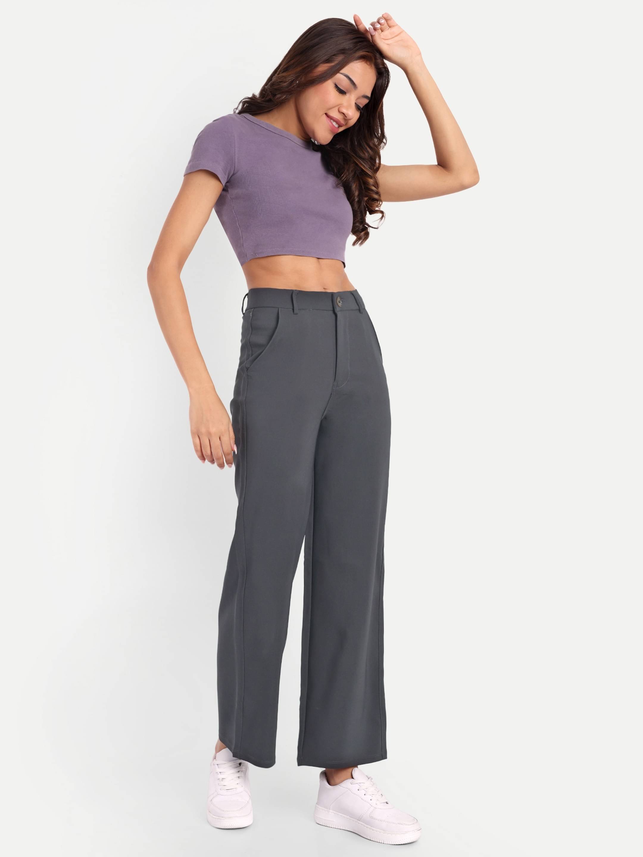     			Broadstar Pack of 1 Polyester Straight Women's Casual Pants ( Dark Grey )