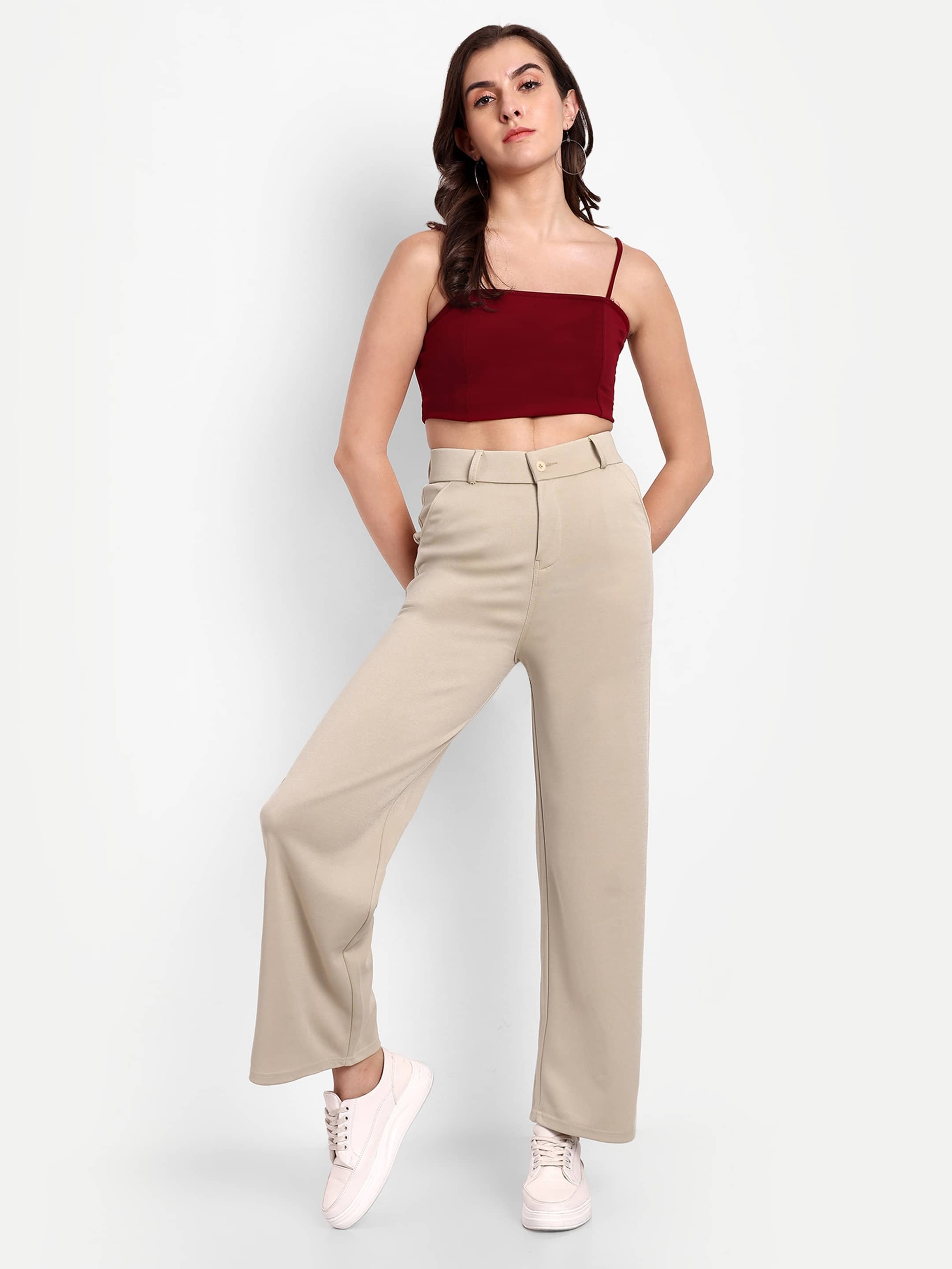 Broadstar Pack of 1 Polyester Straight Women's Casual Pants ( Beige ) - Trousers | Buy online on ZillyBuy