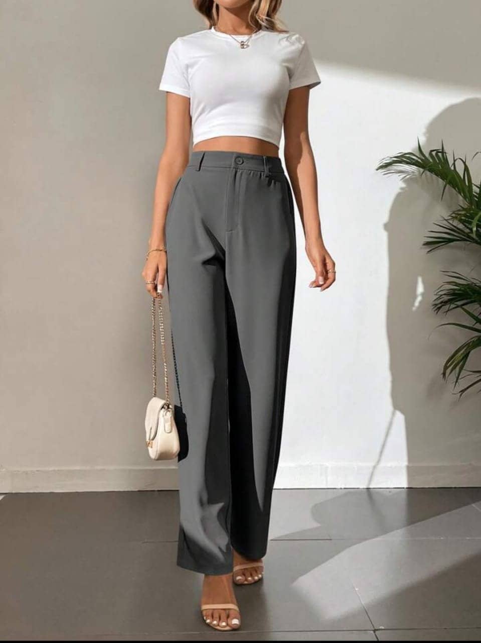 Broadstar Pack of 1 Polyester Straight Women's Casual Pants ( Dark Grey ) - Trousers | Buy online on ZillyBuy