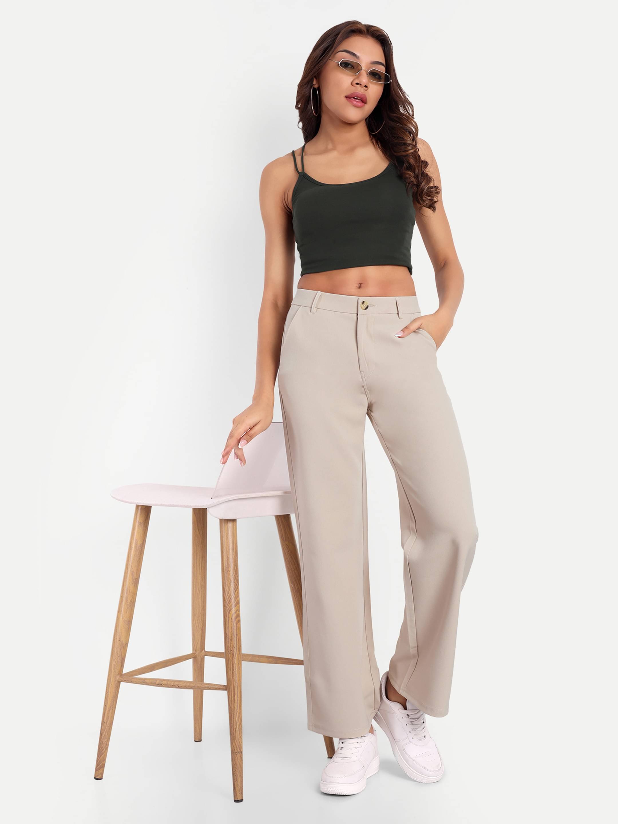     			Broadstar Pack of 1 Polyester Straight Women's Casual Pants ( Beige )