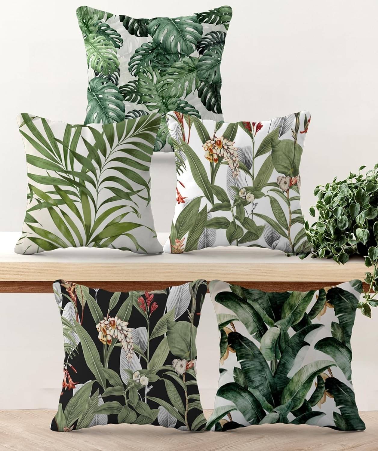 Crosmo Set of 5 Satin Graphic Square Cushion Cover (40X40)cm - Green Crosmo Set of 5 Satin Graphic Square Cushion Cover (40X40)cm - Green