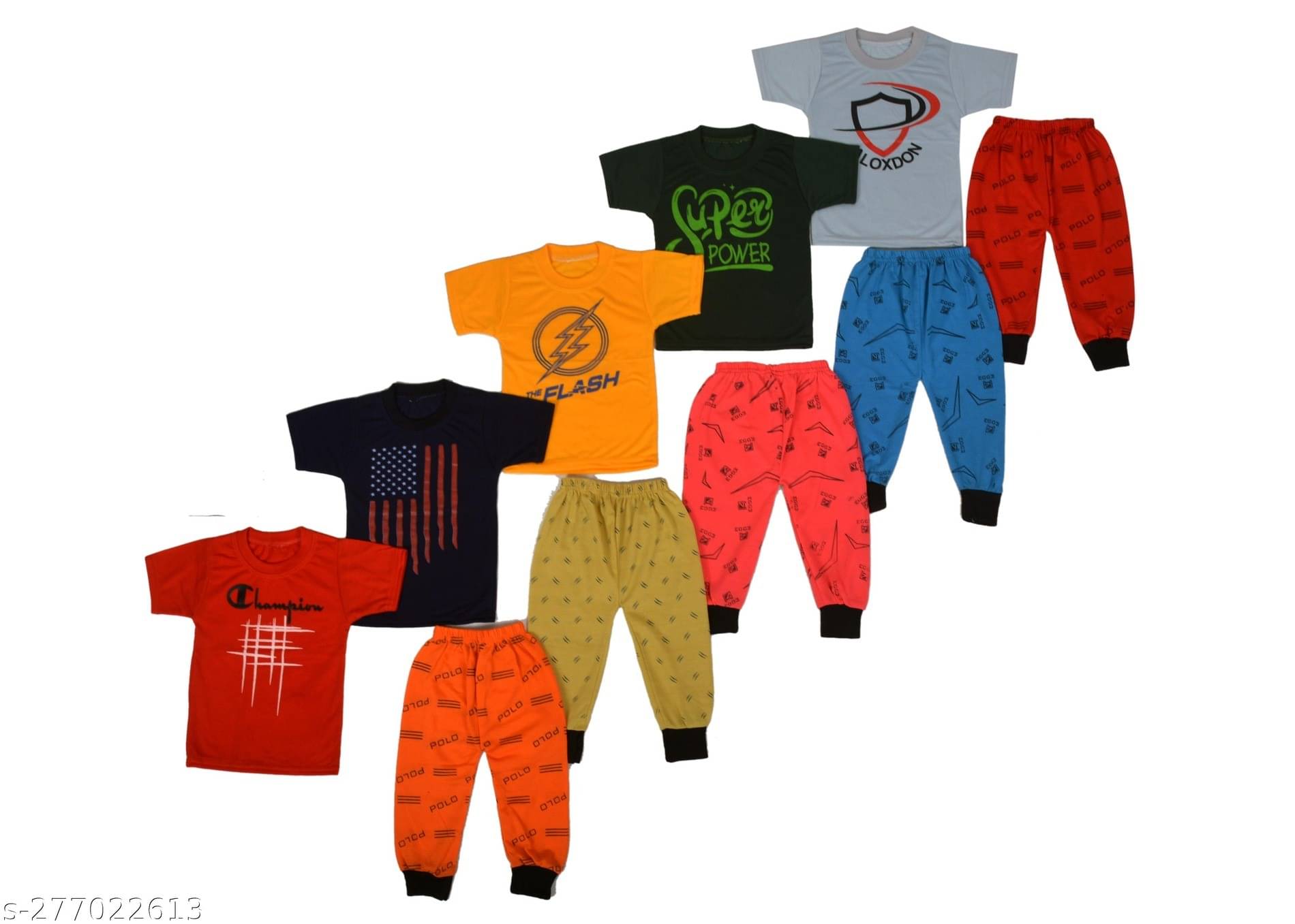 DIAMOND EXPORTER Pack of 5 Baby Boys Cotton Blend T-Shirt & Pants Set ( Multicolor )     			DIAMOND EXPORTER Pack of 5 Baby Boys Cotton Blend T-Shirt & Pants Set ( Multicolor )